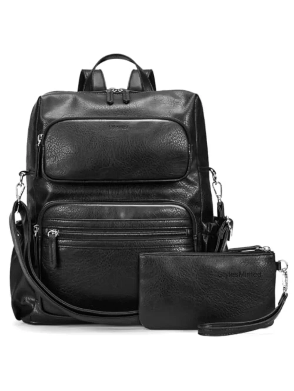 Vintage PU Leather Convertible Backpack with Wristlet, 3-in-1 Carry
